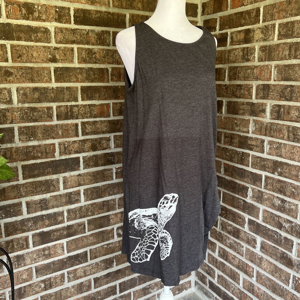 Air Waves Women's Gray Asymmetrical Dress Sleeveless Turtle Graphic M Nautical
